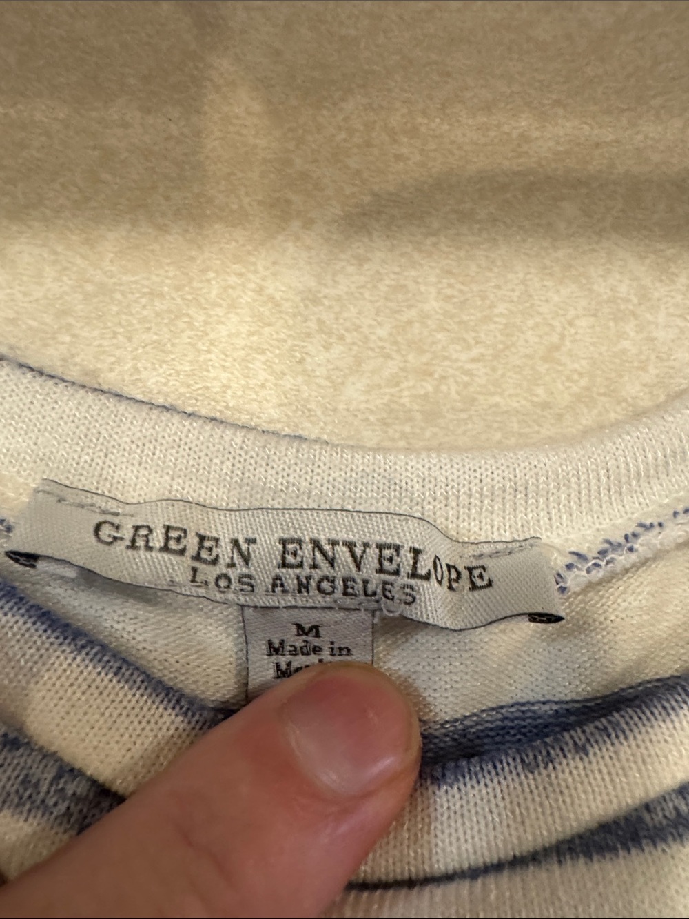 Green Envelope Blue and White Striped Short Sleeve Tee - Picture 2 of 10